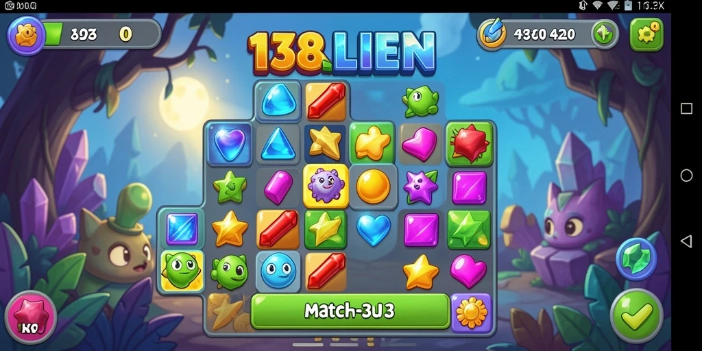 Tampilan gameplay seru dengan tantangan Match-3 yang menarik.