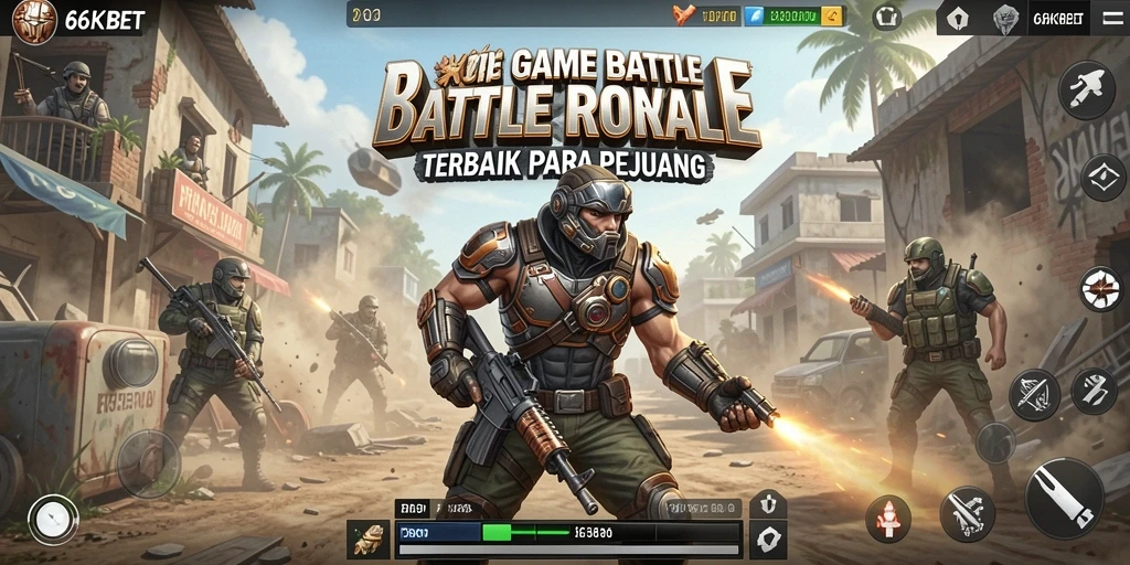 Screenshot gameplay 66KBET yang menunjukan aksi Battle Royale yang mendebarkan.