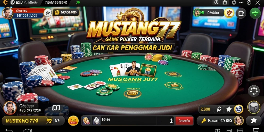 Screenshot gameplay MUSTANG77 menampilkan aksi Poker yang seru dan interaktif.