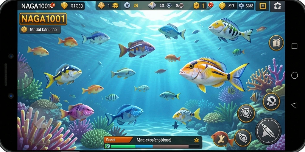 Tampilan gameplay NAGA1001 dengan aksi menembak ikan yang seru.